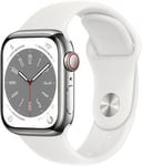 Apple Watch Series 8 Gps + Cellular, 41mm Silver Stainless Steel Case With White Sport Band