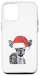 Coque pour iPhone 12/12 Pro Dessin d'esquisse de faon mignon portant un chapeau de Père Noël