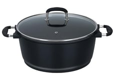 alpina Cocotte avec couvercle - Poêle 29 cm - Convient à tous les types de plaques de cuisson - Passe au four jusqu'à 240 °C - Passe au lave-vaisselle - Poignées Cool-Touch - Noir