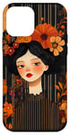 Coque pour iPhone 12 mini Noir Art Déco Rayé Vintage Automne Fleur Automne Motif Automne