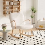 Rocking chair scandinave, pieds en bois massif, tissu Sherpa, rocking chair d'allaitement, Fauteuil confortable - Beige