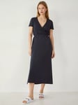 HUSH Naila Lace Trim Organic Cotton Jersey Midi Dress, Midnight Navy