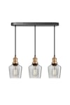 Brooklyn Tinted Glass Schoolhouse 3 Wire Oval Cluster Lights, 5.5 inch, Smoke Grey, Brass holder