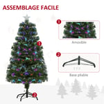 Homcom - Sapin de Noël artificiel lumineux fibre optique led multicolore + support pied ø 66 x 120H cm 130 branches étoile sommet brillante vert