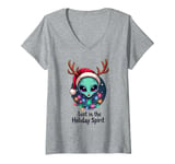 Womens Funny Alien Lost in the Holiday Spirit Christmas V-Neck T-Shirt