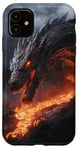 Coque pour iPhone 11 Dragon fondu se profilant au-dessus d'un ruisseau de lave ardent