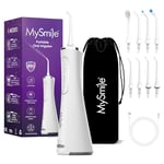 MySmile Water Dental Flosser for Teeth Cordless Oral Irrigator 5 Cleaning Modes 8 Replaceable Jet Tips IPX 7 Waterproof USB Rechargeable Water Dental Picks for Teeth Cleaning with PU Bag White