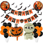 Decoration Halloween, 20 Pièces Kit Halloween Deco avec Ballons, Tissu Effrayante, Chauve Souris 3D, Bannière, Accessoires Photo, pour Fêtes