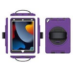 Étui pour iPad 10.2 pour garçons et Filles Étui de Tablette Robuste et Durable pour Enfants avec Support pivotant à 360 degrés, Porte-Stylo, étui réglable, Violet