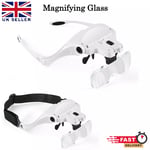 Magnifying Glass Headset LED Light Head Headband Magnifier Loupe Jeweler 5 Lens