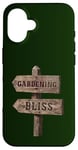 Coque pour iPhone 16 Jardinage, panneau de signalisation en bois Bliss Garden