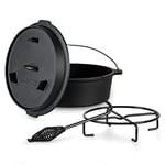 ToCis Big BBQ 9L Four Néerlandais, Cocotte en Fonte Pré-assaisonné avec Couvercle, Faitout pour l'Exterieur, Marmite Résistante au Four, Chaudron Magique en Fonte de Camping pour Barbecue