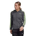 adidas W E 3S FZ HD Sweat-Shirt Femme, Gris Foncé Chiné/Signal Vert, FR : XXS (Taille Fabricant : 2XS)