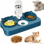 Double Gamelle Chat et Chien Surélevée, 3 en 1 Distributeurs Automatique d'eau et Nourriture pour Animaux de Compagnie, Incliné à 15°Double Bol de