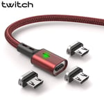 Noir 3in 1 Câble 2m Twitch - Micro Usb Câble T03 Magnétique, Charge 3.0 Rapide, Transfert De Données