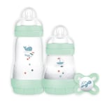 MAM Easy Start Colours of Nature Starter Self Sterilising Anti Colic Starter Set, Non-Shiny Matt Finish Newborn Bottle Set and Soother, Newborn Essentials, Green (Designs May Vary)