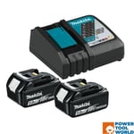 Makita 18v LXT 5Ah Battery & Charger Kit inc 2x 5.0Ah Batts & DC18RC Charger