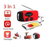 Vevradio med solcellsficklampa och 2000mAh Powerbank Red SOS red