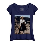 T-Shirt Femme Col Echancré Femme Cowboy Western Revolver Photo De Film Original Vintage