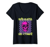 Womens You're Beautiful Like A Flower - Lovely Saying Skull Graphic V-Neck T-Shirt