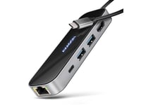 Axagon Hmc-6Gln Wieloportowy Hub Usb 6In1, 5Gbps, 2Xusb-A, 1X Usb-C, Glan, Hdmi 4K/60Hz, Pd 100W, 20Cm Usb-C Kabel