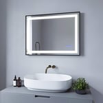 AQUABATOS® SAUTENS-Serie Miroir de Salle de Bain, Mural, LED, 80 x 60 cm, avec éclairage, Interrupteur Tactile, à intensité Variable, température de Couleur : Blanc Froid, 6 400 K, Blanc Chaud, 3000