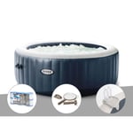 Spa gonflable Intex PureSpa Blue Navy rond Bulles 4 places + 6 filtres + Kit d'entretien + Porte-verre Bleu Nuit