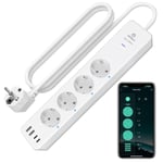 Multiprise Connectée WiFi 16A Prise Intelligente 4 Prises 2 USB A/2 Type-C, Mesure de Consommation Électrique, Compatible avec Alexa/Google Home, Smart Life APP, Fonction de Temps, 2M