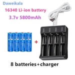 8PCS-Batterie Li-ion Rechargeable 3.7v 16340, 5800mah, Cr123a, Pour Lampe Torche, Chargeur Mural De Voyage 1