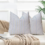 YCOLL Lot de 2 Housse Coussin 30 x 50 Housse de Coussin Coton Lin Coussin canape Rayures Coussin déco bohème Coussin canape déco pour canapé Salon Chambre Coussins d'extérieur 30 x 50 Bleu