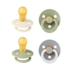 BIBS Colour Soother 4-Pack, BPA Free Dummy Pacifier, Round Nipple. Natural Rubber Latex, Made in Denmark. 18+ Months (Pack of 4), Sage Glow Mix