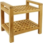 Tabouret de salle de bain avec accoudoirs et étagère 50 x 50 x 33 cm bois de teck certifié - Primematik