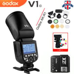UK Godox V1C TTL 1/8000s HSS Round Head Flash+X2T-C Trigger+AK-R1 Accessories