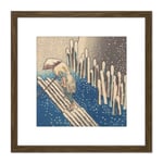 Hiroshige Snow On The Sumida River Japan Painting 8X8 Inch Square Wooden Framed Wall Art Print Picture with Mount