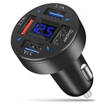 AXFEE Chargeur de Voiture USB, 4 Ports 66W Chargeur Allume Cigare USB, PD&QC 3.0 Prise Charge Rapide avec LED Voltmètre, Compatible avec Smartphones, iPhone, iPad, Samsung, Android