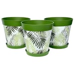 Hum Flowerpots set of 3 plastic, indoor/outdoor plant pots 25cm diameter and 3 saucers 19cm diameter (Green Fern)