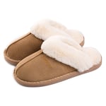 Chaussons Femme Homme Hiver Chaud Fourrés Antidérapants Confortable Doublure Maison Douce Pantoufles Intérieur/extérieur Marron clair 290