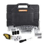 VEVOR Coffret d'Outils de Mécanicien 121PCs, Douilles 1/4" 3/8" 1/2", SAE et Métrique, Kit d'Outils de Mécanicien avec Embouts, Clés, Poignée à Cliquet, Accessoires et Étui, pour Réparation Automobile