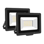 SKYWORLD 2 Pcs Outdoor LED Flood Lights, 30W 3000LM LED Security Lights, IP66 Waterproof, 4000K Daylight Warm White Floodlight Outside LED Flood Lights for Garden Garage Yard Patio Warehouse