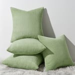 Topfinel Lot de 4 Housses de Coussin, 40 x 40 cm, en Velours côtelé Vert Sauge, Motif à Rayures, pour Coussin décoratif, Coussin de canapé, Housse de Coussin décorative, pour Salon