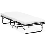 Uniprodo - Lit d'appoint pliable avec matelas 80 x 190 cm 150 kg à roulettes - Lit plateforme