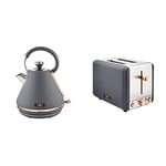 Tower T10044RGG Cavaletto Pyramid Kettle with Fast Boil, Grey and Rose Gold & T20036RGG Cavaletto 2-Slice Toaster with Defrost/Reheat, Stainless Steel, 850 W, Grey and Rose Gold
