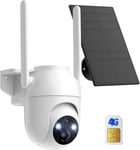 4G LTE Camera Exterieur Solaire avec Carte Sim: Camera Exterieur sans Fil Vision Nocturne Couleur DéTection Humaine Audio Bidirectionnel 360° PTZ IP65