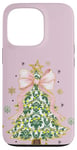 Coque pour iPhone 13 Pro Noeud en ruban rose coquette vert sapin de Noël Preppy Holiday