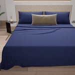 PETTI Artigiani Italiani - Set de Draps de Lit 100% Coton Set de 3 Pieces 1pz Drap Housse, 1pz Drap Plat, 1 Taies d’Oreiller, 100% Made in Italy, Bleu Électrique