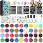 Kit de Tatouage à Paillettes Enfant 36 Couleurs Kit Tatouage Paillettes Enfant Filles 200 Pochoir Tatouage,5 Pinceaux,3 Colles,5 Autocollants de Tatouage pour Anniversaire Carnaval Fête,Cosplay