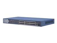 Hikvision Pro Series DS-3E0526P-E - Switch - ikke-styrt - 24 x 10/100/1000 (PoE+) + 1 x 10/100/1000 + 1 x Gigabit SFP - stasjonær, rackmonterbar - PoE+ (370 W)