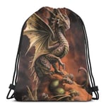 Elsaone Cool Skull Dragon Lightweight Waterproof Drawstring Bag Sport Gym Sack Bags Backpack for Men Women Children 36 x 43cm/14.2 x 16.9 Inch