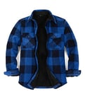 ZENTHACE Veste chemise chaude en flanelle polaire doublée Sherpa pour homme (doublure en polaire Sherpa), Buffalo Plaid Bleu Noir, Large