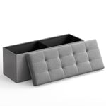 SONGMICS Banc de Rangement, Pouf Pliable, 38 x 110 x 38 cm, Bout de Lit, Repose-Pieds, Coffre de Rangement, Charge jusqu'à 300 kg, pour Salon, Chambre, Entrée, Gris Clair LSF77G